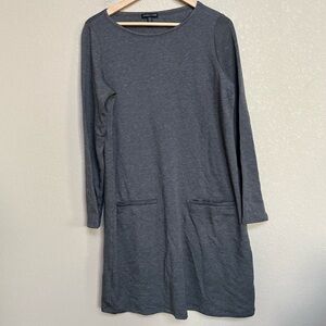 Eileen Fisher Gray Tencel Lyocell Stretch Knit Dress S/P Pockets Soft
